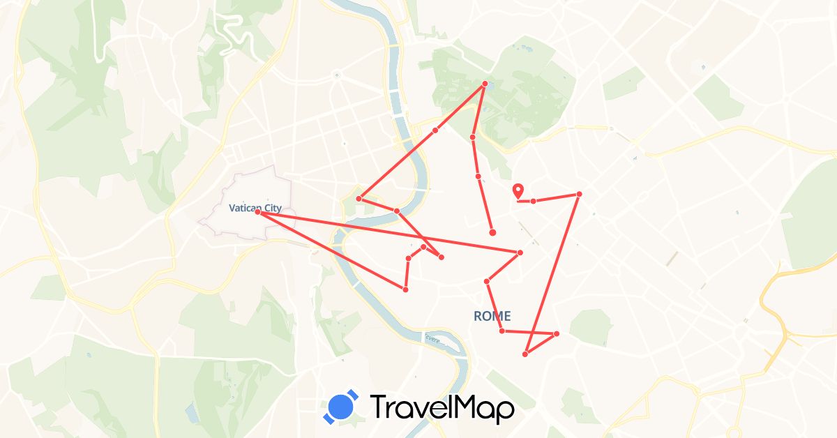 TravelMap itinerary: hiking in Italy, Vatican City (Europe)